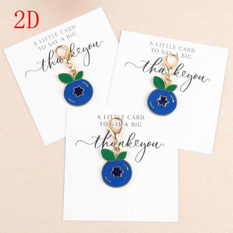 3pcs/6pcs Elegant Blueberry Keychains With Gratitude Card - Fashionable Keychains For Women And Men, Fruit Charm; Comes With Inspiring And Encouraging Cards, Cute For Wallet, Backpack, Car Accessories, Love And Care Party Gifts - Silver - View 1