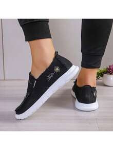 Women Casual Canvas Shoes Lightweight Comfortable Walking Sneakers BreathableFashion Athletic Footwear For Daily Wear - 黑色升級款 - 查看 4