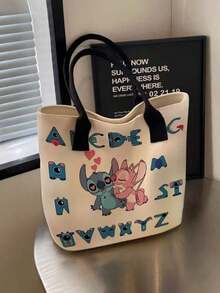 Disney 迪士尼星际宝贝手提包，史迪奇手提包，女孩旅行沙滩包，全衬里内里，大号单肩提手，过夜购物包，多功能手提包，适合购物和旅行 - 彩色 - 查看 6