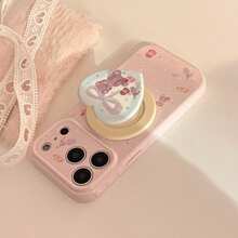 GUCADI Giá đỡ điện thoại từ tính hình gấu xám trái tim màu hồng dâu tây + ốp lưng điện thoại hình gấu hồng dễ thương cho iPhone 17 Pro Max, giá đỡ từ tính 16 chân tương thích với iPhone 13, 17 inch, kiểu tranh sơn dầu, dễ thương, nữ tính, sáng tạo, hình học, hoạt hình, độc đáo, phong cách - Bột ổi - Xem 11