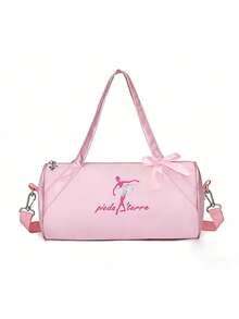 1pc Small Fashion Embroidered Dance Bag, Shoulder Bag, Travel Bag, Team Bag, Latin Ballet Bag, Fitness Bag, Travel Bag, Fashion Embroidered Ballet Dancer Matching Letter Design, Lightweight And Durable, Available In Pink And Purple, Zipper Opening, Polyester Lining, Adjustable Shoulder Strap, Suitable For Dance, Yoga, Travel And Daily Commute. - Multicolor - View 10