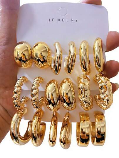 18 piezas Juego de aretes vintage con tono dorado, aretes de aro hipoalergénicos para mujeres, adecuados para regalos de Pascua, Día de San Valentín, Día de la Madre, uso diario