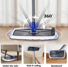 MASTERTOP Microfibre Flat Mop, Extended Wet Dry Large Floor Mop With 5 Reusable Pads &Amp; Telescopic Handle, Dust Mops For Laminate Wooden Hard Floor Vinyl Tile Floors Cleaning - Send 1 Cleaning Scraper - MàuA - Xem 3