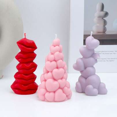 Zhonghui Mold Khuôn nến silicon hình trái tim và môi 3D – Khuôn sáp thơm tự làm cho nến thủ công, trang trí nhà cửa, quà tặng Valentine.