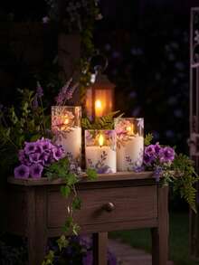 1/3pcs Set LED Electronic Candle Lights, Violet, With Remote Control Timer, Outdoor Electric Pillar Candles, Battery Powered Candle Lights, Realistic Flame Electronic Pillar Candles, Warm Flame, Birthday Wedding Decor, Suitable For Lanterns, Yard, Christmas, Home Decor, Easter, Graduation, Valentine's Day - Violet - View 4