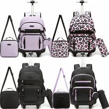 Set de 3 piezas de mochila con ruedas para niños, que incluye mochila para niñas, equipaje con ruedas para niños, bolsa de almuerzo y estuche de lápices, adecuado para estudiantes de escuela primaria - Mochila con ruedas - Ver 2