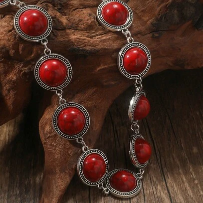 1pc Turquoise/Coral OT Clasp Necklace, Vintage Bohemian Style Signature Jewelry, Suitable For Women's Daily Wear And As Gift