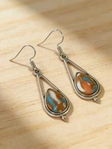 一对复古几何吊坠耳环，适合女性日常、派对和旅行佩戴，可作为珠宝礼物。 - 銀色 - 查看 6