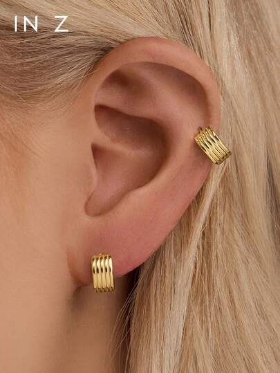 IN Z 1 đôi bông tai bạc 925 cao cấp kiểu dáng thanh lịch, đính đá Cubic Zirconia sáng bóng, thiết kế đơn giản với năm đường kẻ chồng lên nhau, phù hợp cho các bạn gái và phụ nữ đeo hàng ngày và dự tiệc.