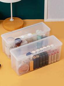 1pc Transparent Cosmetic Storage Box, Bedroom Vanity Desk Organizer For Lipstick, Lip Gloss, Dust-Proof And Sealed, Suitable For Makeup Tools - Clear - View 4