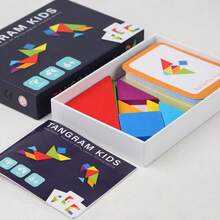 Bộ xếp hình Tangram cỡ lớn, đồ chơi giáo dục nhận thức sớm, bao gồm thẻ câu hỏi hai mặt giúp rèn luyện tư duy logic, đồ chơi lắp ráp bằng gỗ để bàn giúp trẻ phát triển toàn diện, giao hàng ngẫu nhiên. - Nhiều màu - Xem 6