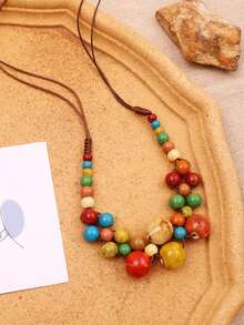 1 chiếc vòng cổ dây sáp đính hạt gốm có thể điều chỉnh, kiểu dáng Bohemian chống gió, trang sức mùa hè thủ công tinh tế, tự làm theo yêu cầu. - Nhiều màu - Xem 5