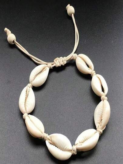 Boho Shell Decor Bracelet For Women, Casual Beach Style Woven Adjustable Bracelet For Daily Wear
