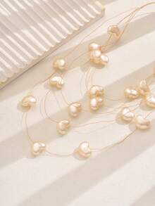 1pc Sweet Heart Necklace, Suitable For Women To Wear On Vacation, Photo Shooting And Checking In - Gold - View 3