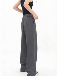 Pantalones anchos de traje para mujer, pantalones sueltos negros, pantalones rectos asimétricos, pantalones casuales delgados y elegantes para primavera/verano - Gris - Ver 2