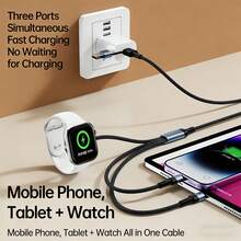 100W Nylon Braided 3-In-1 Magnetic Charging Cable, Wireless Charger For Apple Watch + Type-C + Lightning Dual USB Charging Cable, Compatible With IPhone And Series, Portable Travel Data Cable - Black - View 5