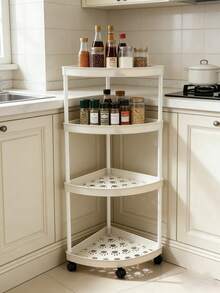 1pc Modern Minimalist 3/4/5 Tier Corner Shelf, Foldable Self-Standing Space-Saving Storage Rack, Easy Assembly, Waterproof Thickened PP Plastic Multi-Function Storage Basket, Solid Color Matte No Pattern Home Decor Storage Rack, All-Season Open-Shelf Multi-Layer Storage Rack With Anti-Slip - Multicolor - View 2