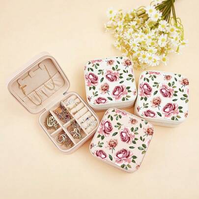 1 hộp đựng trang sức in hoa hồng cổ điển, hộp đựng trang sức du lịch, hộp đựng bông tai vuông nhỏ, hộp đựng trang sức tùy chỉnh với hoa tượng trưng cho tháng sinh, hộp quà tặng cho phù dâu, quà tặng ngày Valentine