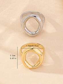 1枚独特简约不对称镂空圆环戒指，优雅合金几何指环饰品配饰 - 不規則戒指 - 查看 5