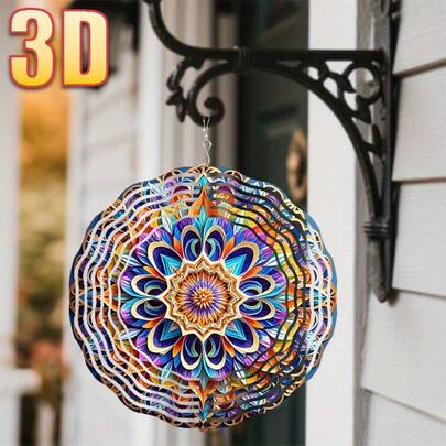 Bộ trang trí cối xay gió 3D họa tiết Mandala nhiều màu sắc, kích thước 10in*10in, có móc xoay, tự lắp ráp 360°, xoay theo gió, dễ dàng lắp đặt, thích hợp làm quà tặng Giáng sinh, Halloween và các ngày lễ khác (không bao gồm mặt dây chuyền), kiểu dáng ngẫu nhiên.