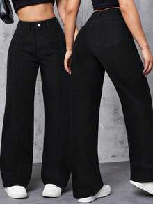 Fashionable Elegant Detailed Pocket Button Solid Color Pants, A Casual Loose Fit Trousers Suitable For Spring, Summer, Autumn And Winter Daily Wear, Travel - Black - View 2