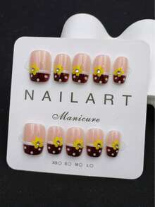 10 miếng dán móng tay thủ công màu nâu sô cô la hình thang ngắn có mùi thơm, kiểu móng tay Pháp đẹp mắt cho năm mới. - Màu nâu Sô-cô-la - Xem 2