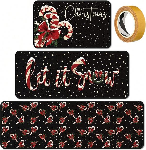 Pcs Candy Cane Let Winter Kitchen Bathroom Rug Set Non Slip Indoor Floor Mats For Holiday Decor Multi Size