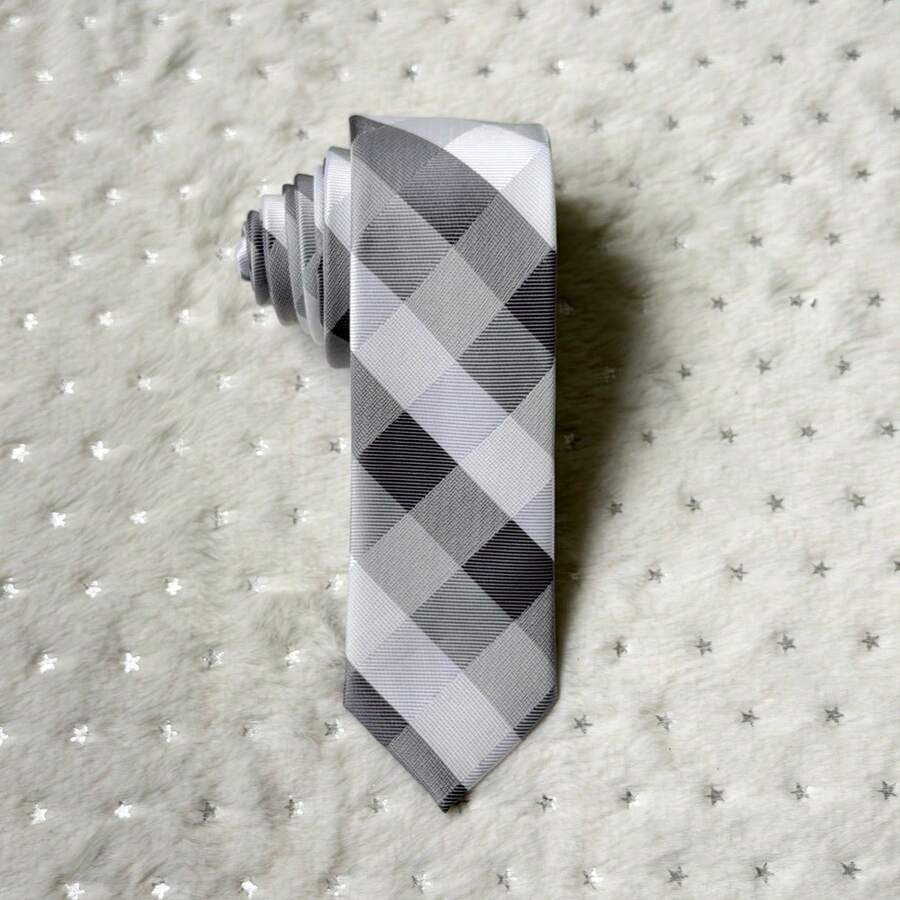 Men's Casual Dress Tie, Colorful Checkered, Slim Fit (5.5cm) - 白色 - 查看 1