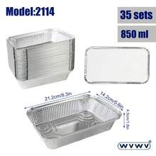 35pcs, 850ml Aluminum Foil Containers With Lids, Multi-Purpose Baking Tray, Suitable For Baking Bread, Grilling, Heating, Meal Prep And Leftover Storage, Ideal For Restaurants, Picnics, Family Gatherings, Holiday Parties - 35pcs - View 2