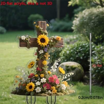 Cọc trang trí sân vườn hình hoa hướng dương 2D bằng acrylic, dùng để tưởng niệm, cắm trong nhà, trang trí sân cỏ, vật trang trí tưởng niệm, thích hợp cho vườn ngoài trời, chậu cây cảnh, chống gió và mưa, quà tặng bạn bè, quà tặng ngày lễ, phụ kiện chiếu sáng sân vườn.
