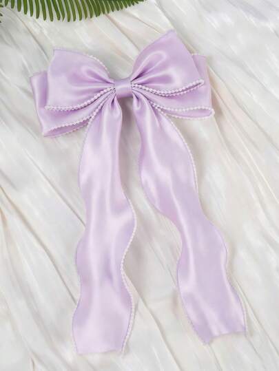 1个女士发夹，大号缎面蝴蝶结发夹，超长尾巴可爱发饰，时尚金属蝴蝶发夹，中性色，发卡