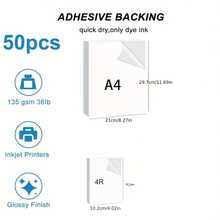 50 tờ giấy in ảnh tự dính, khổ A4/4R, giấy dán bóng dành cho máy in phun, kích thước 21.08 x 29.72 cm, định lượng 135 gsm (36 lb), bề mặt bóng cao cấp, bền màu và cho hình ảnh sống động. - 50pcs - Xem 2