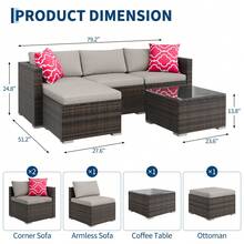 5-Piece Outdoor Sectional Sofa Set, All-Weather PE Rattan Patio Furniture With Ottoman & Tempered Glass Table, Convertible Garden Couch For Backyard, Porch, Poolside - Brown/Light Gray - 查看 2