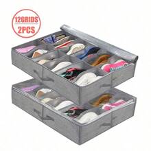 Bộ 2 hộp đựng giày dưới gầm giường chắc chắn và bền bỉ, chứa được 12 đôi giày, giải pháp lưu trữ giày dép dưới gầm giường, có cửa sổ trong suốt, thoáng khí tốt. - Nhiều màu - Xem 9