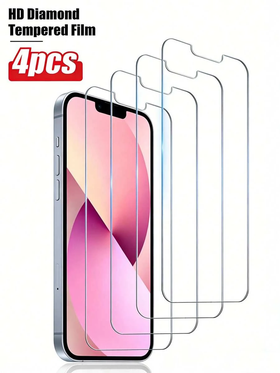 Tempered Phone Screen Protector 4pcs Ultra-Clear Tempered Glass Screen Protector, High Definition High Hardness Material Anti-Scratch Anti-Drop, Waterproof Anti-Fingerprint, Easy Installation, Suitable For IPhone 17 Pro Max/17 Pro/17 Air/17/16e/16 Pro Max/16 Pro/16 Plus/16/15 Pro Max/15 Pro/15 Plus/15/14/13/12 And Other Models, Essential For Daily Office And Home Use Phone Screen Protection, Anti-Shock Anti-Drop Anti-Scratch Mother's Day Gift