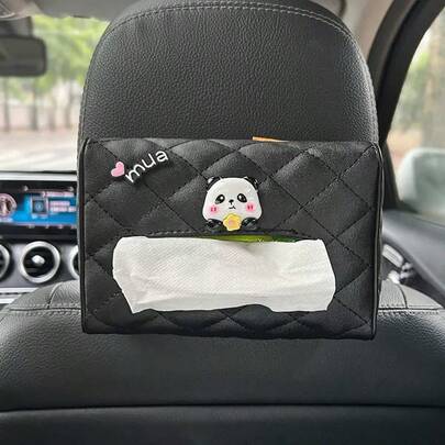 1 hộp đựng khăn giấy hình gấu trúc dễ thương cho ô tô, hộp đựng khăn giấy gắn sau ghế xe sáng tạo, túi đựng khăn giấy nội thất ô tô.