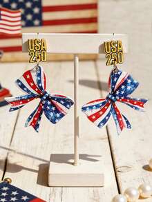 1 Đôi bông tai acrylic in hình cờ Mỹ và bướm, kiểu dáng yêu nước cho lễ kỷ niệm Ngày Độc lập. - Nhiều màu - Xem 3
