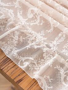 1pc Solid Color French Style Peony Ruffled Tablecloth, French Luxury Lightweight Lace With Ruffle Decor, Suitable For Dining Room, Coffee Table, Living Room, Bedroom, Kitchen, Party, Picnic, Wedding - Beige - View 11