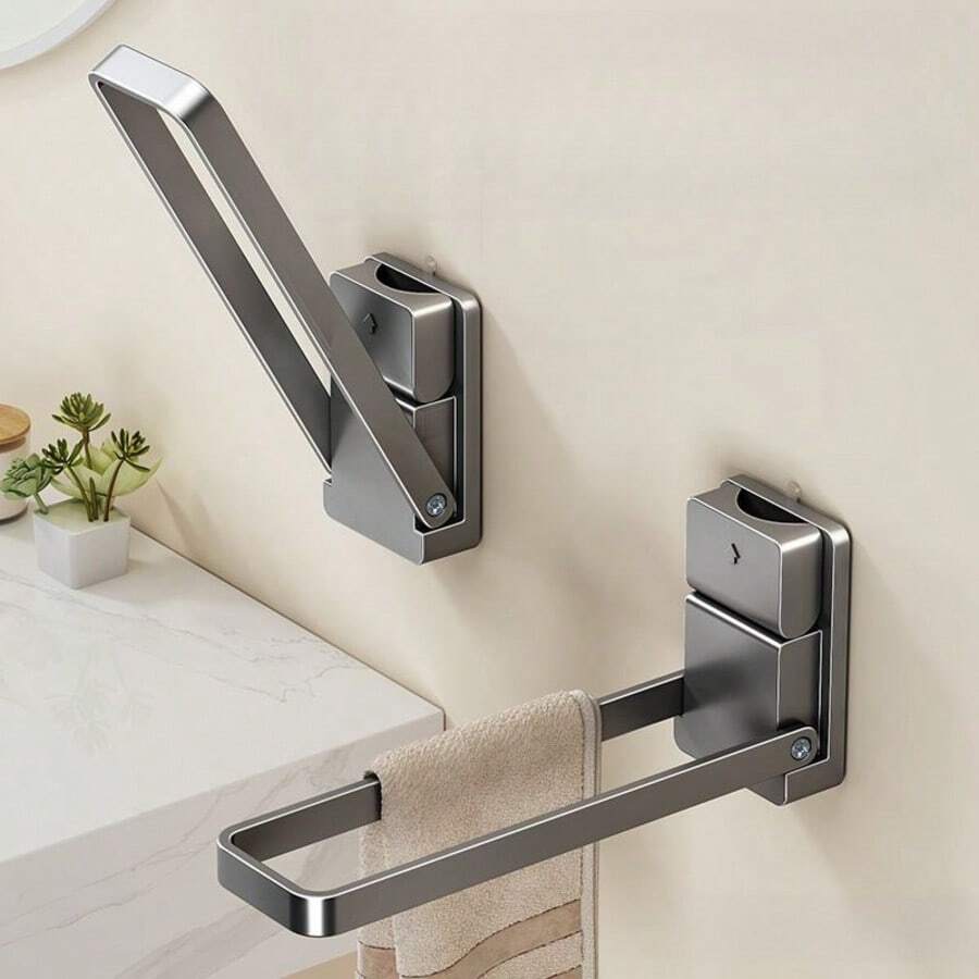 1pc Suction Cup Foldable Towel Rack, Washroom Towel/Jewelry/Headband Organizer Holder, No Drilling Required