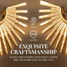 Cercei aurii în formă de evantai - Bijuterii la modă pentru femei. Potrivite atât pentru purtare zilnică, cât și pentru a fi oferite cadou la petreceri sau nunți. O bijuterie minunată. - Aur - Vizualizare 6