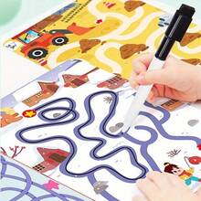 64页迷宫训练手册，附赠2支可擦笔、可重复使用的教育练习卡片，有助于提高注意力和逻辑思维能力（不含笔和橡皮）。 - 彩色 - 查看 2