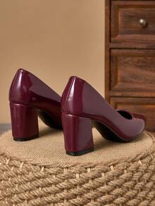 MonaNise Women's Pointed Toe Fashion 7cm Chunky High Heel Shoes, Versatile For Parties, Casual And Formal Occasions - Burgundy - View 7