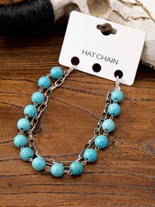 1pc Fashionable Cowboy Vintage Handmade Bohemian Style Turquoise Beaded Chain Necklace Pendant Accessory,Graduation Cap,Beach Hat - Multicolor - View 4