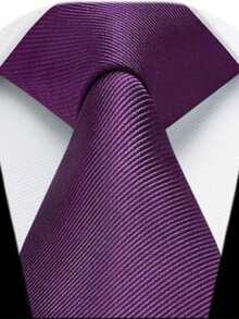 1pc Men's Solid Light Pink Small Striped Textured Casual Necktie, Suitable For School, Suit, Commute And Daily Wear - Purple - View 1