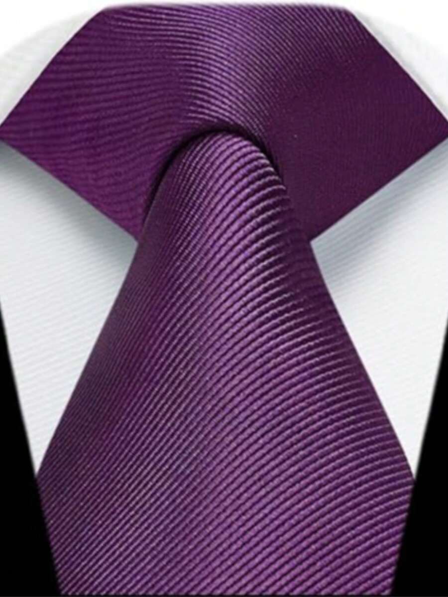 1pc Men's Solid Light Pink Small Striped Textured Casual Necktie, Suitable For School, Suit, Commute And Daily Wear - Purple - View 1