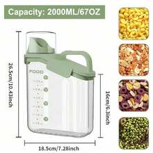 1 pièce Bocal hermétique résistant à l'humidité pour aliments pour animaux de compagnie. Bocal de stockage portable avec échelle. Bocal de stockage d'aliments scellé, organisateur de cuisine pour aliments secs - 2L - Voir 3