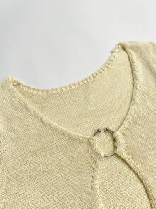 Áo khoác ngoài đi biển dệt kim mới năm 2026 dành cho nữ, váy dài tay xuyên thấu gợi cảm cổ chữ V mỏng nhẹ khoét eo, thích hợp cho tiệc bãi biển, lễ hội âm nhạc, kỳ nghỉ màu vàng nhạt. - Màu be - Xem 6