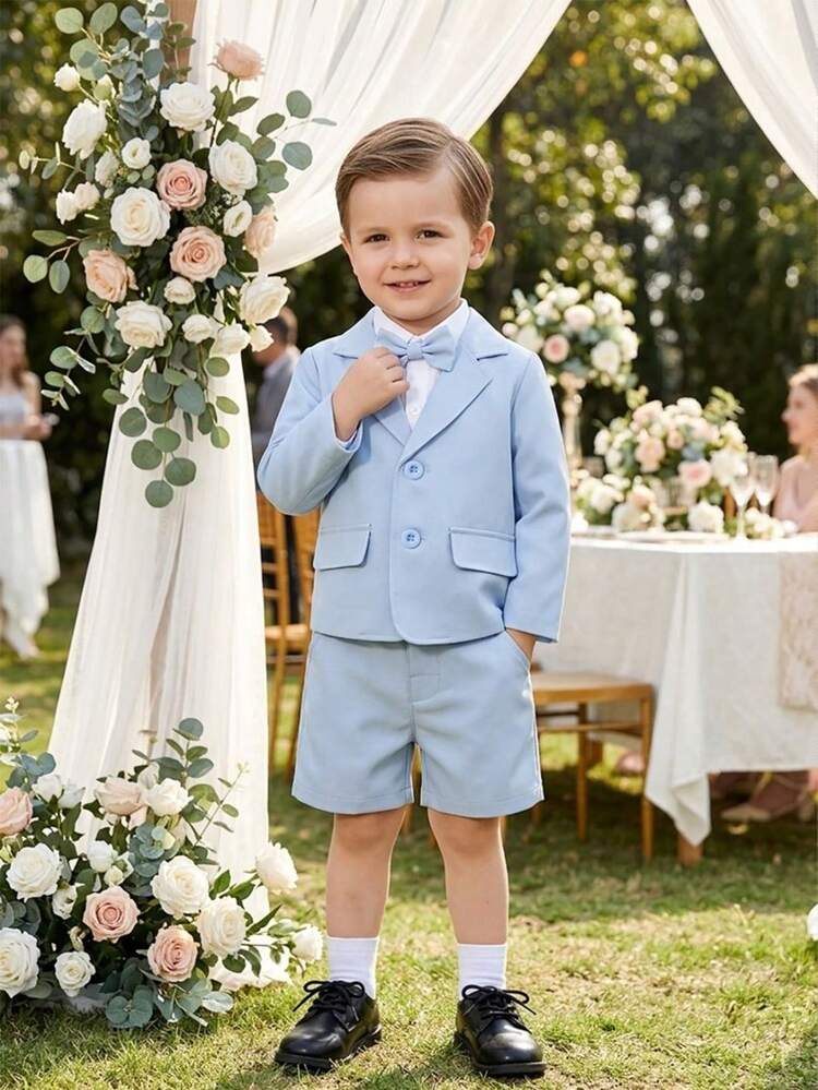 BOARNSEORL 2pcs Young Boys Gentleman Suit Set With Bowknot, Jacket And Pants, Suitable For Birthday Party, Formal Occasion, Wedding, Christening, 1st Birthday