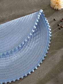 1pc Natural Material Minimalist Style Blue Cute Ball Edge Spiral Heat Insulation Placemat, Suitable For Home Kitchen, Restaurant, Hotel, Rural Style, Family Holiday Celebration, Wedding Party, Birthday Banquet Table Decor - Mint Blue - View 4