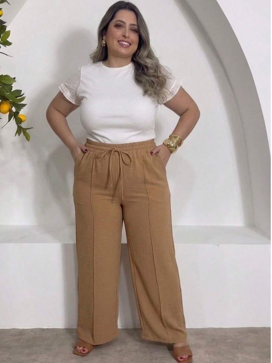 Duna Plus Size Trousers - Màu be đậm - Xem 1